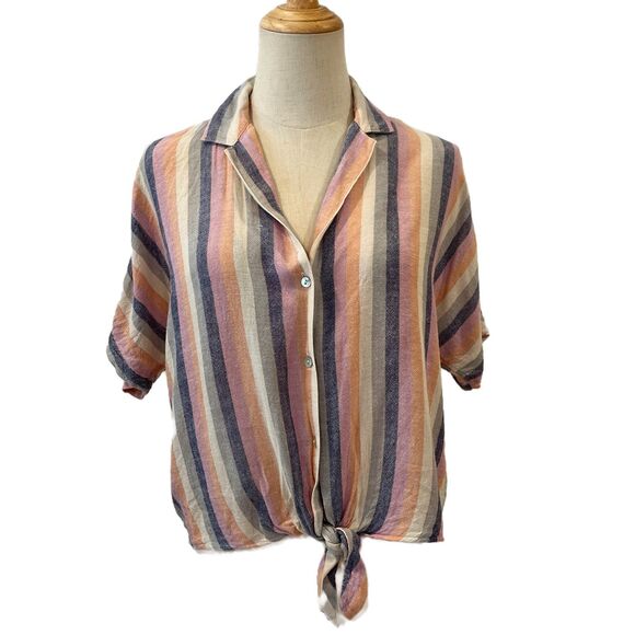 Rails Marley Linen Top Mandalay Stripe Button Front Tie Front Small - Picture 2 of 8
